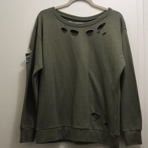 Olive Green Ripped Crewneck